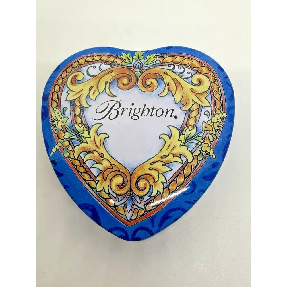 Brighton Heart Floral Tin Trinket‎ Box Jewelry Holder Decorative Hinged Lid Gift